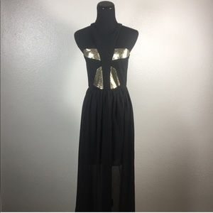 Dance and Marvel maxi Dress Black Gold Metallic